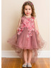 Beaded Mauve Lace Tulle High Low Flower Girl Dress